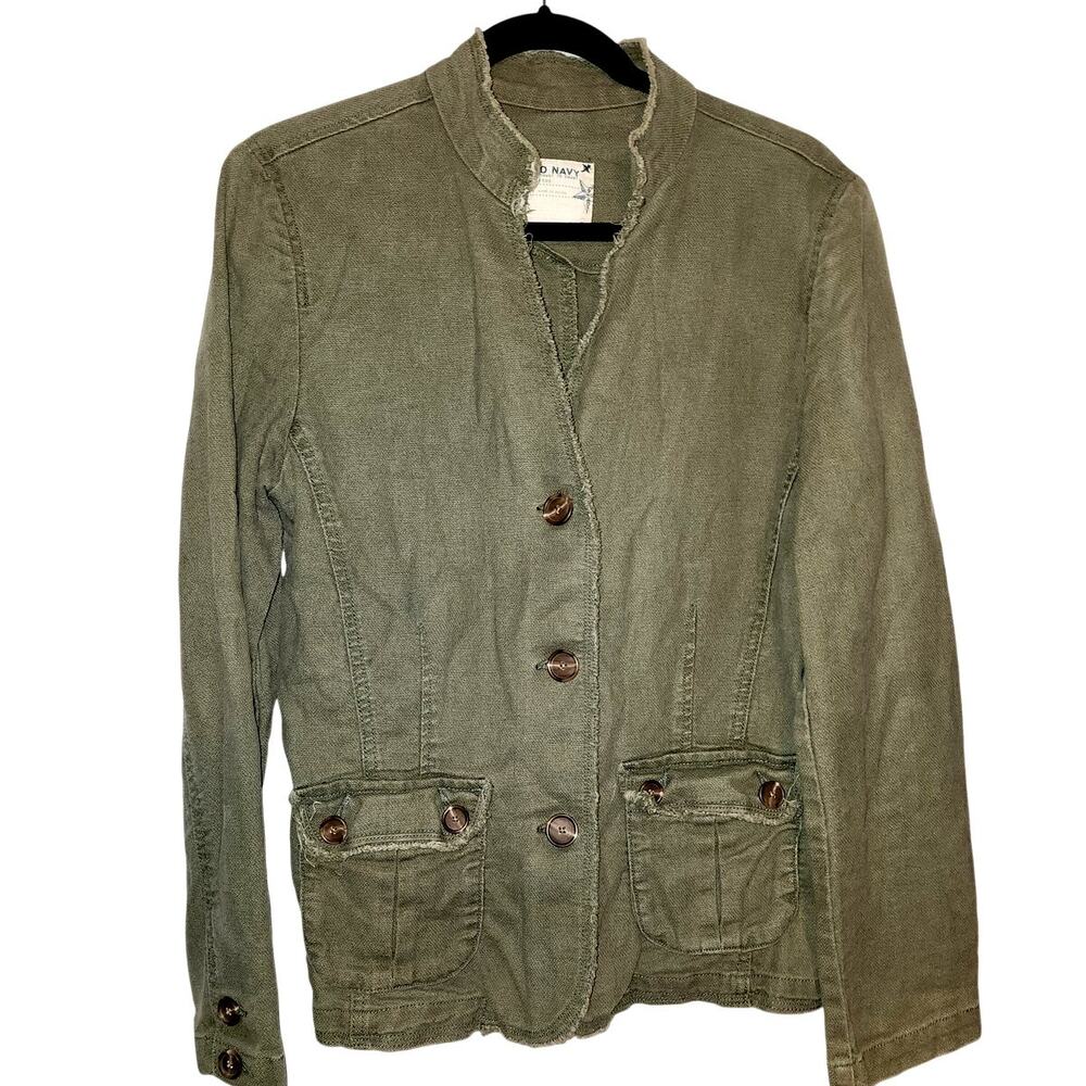 Old Navy Coast to Coast Green Raw Frayed Hem Linen Utitily Blazer Jacket Large